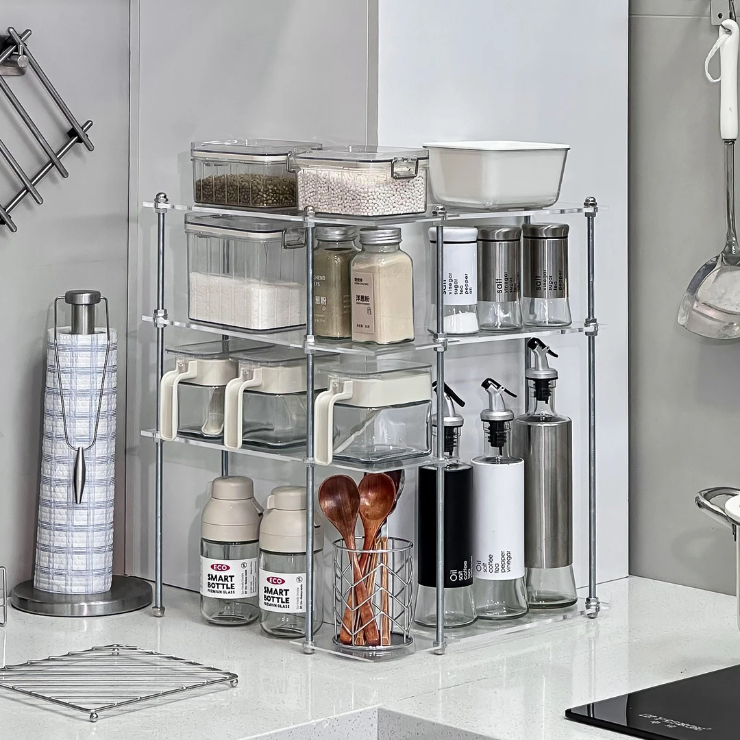 厨房拐角置物架多层收纳架三角转角调料架台面小尺寸多功能可调节