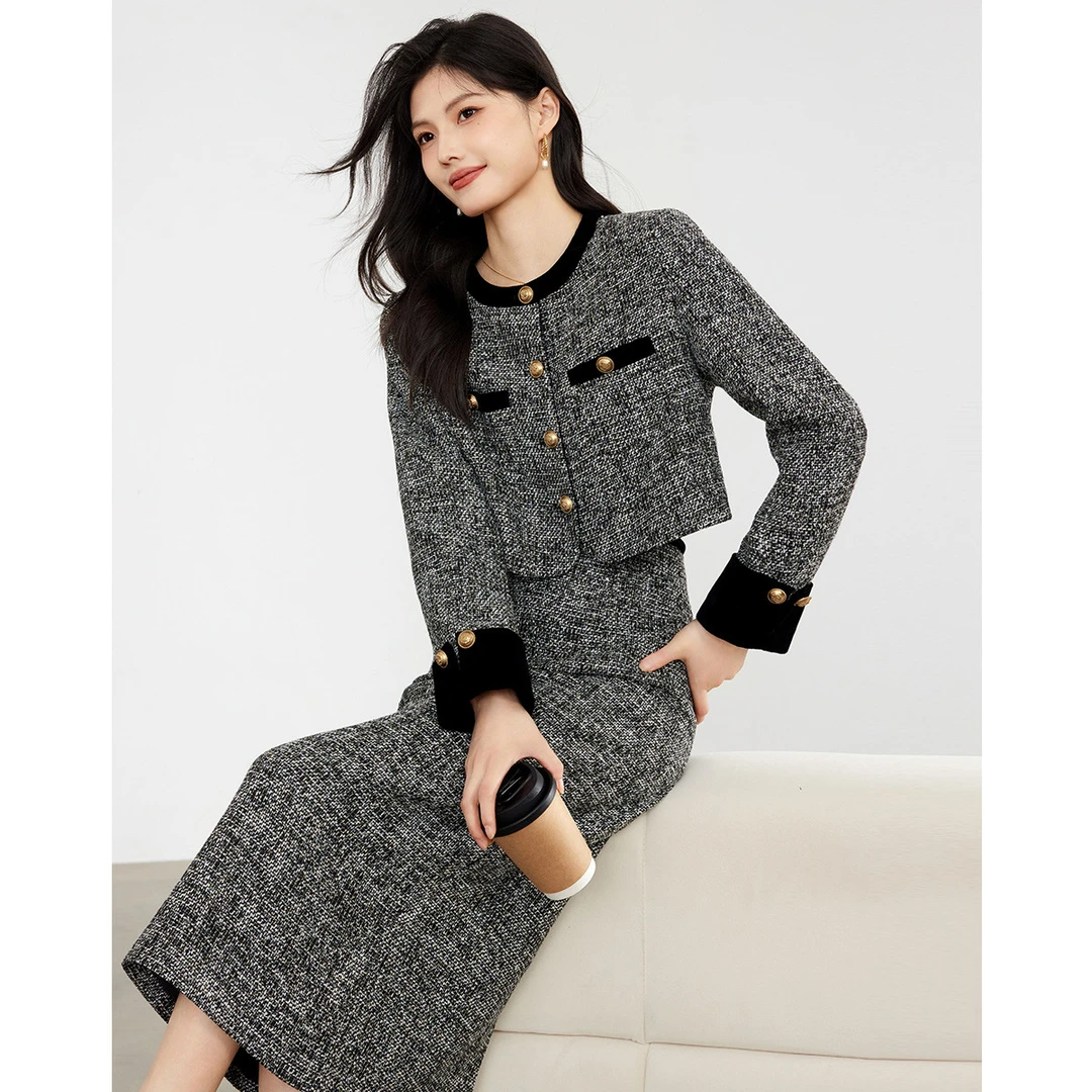 时尚气质大牌显瘦精致高级洋气百搭款小香风套装裙3134210008