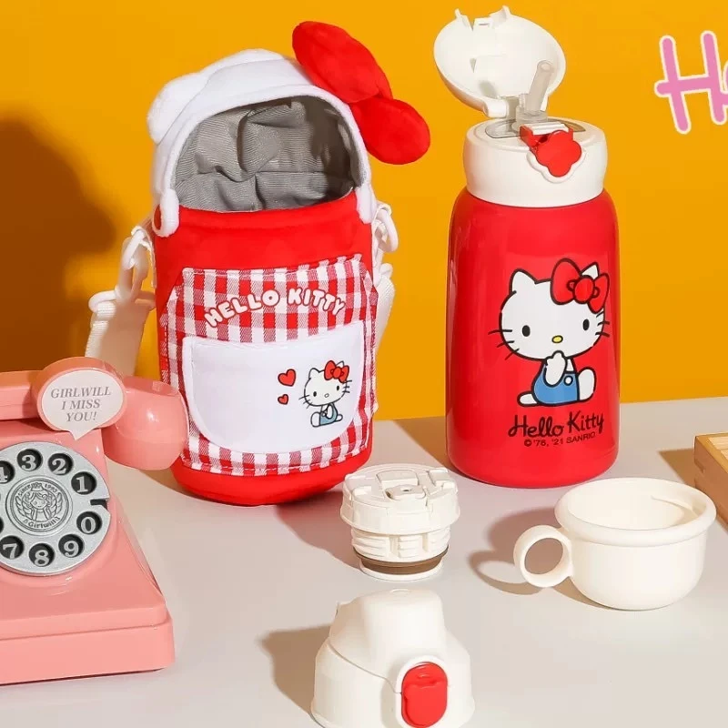 且陶 毛绒Hello Kitty保温杯大容量吸管水杯