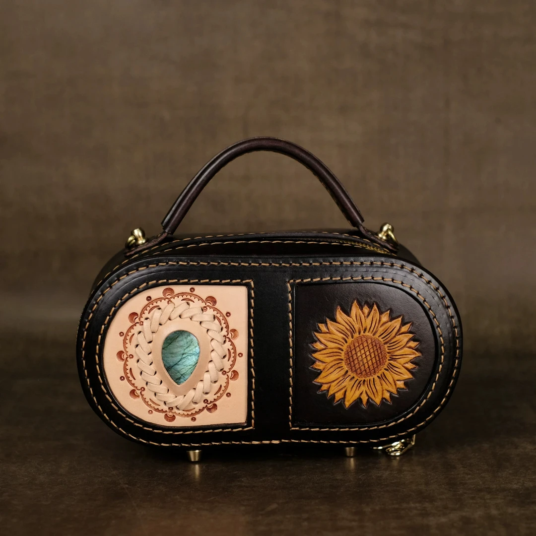 2025早春新款【蜻蜓单肩】拉长石+手工皮雕 通勤手拎单肩包