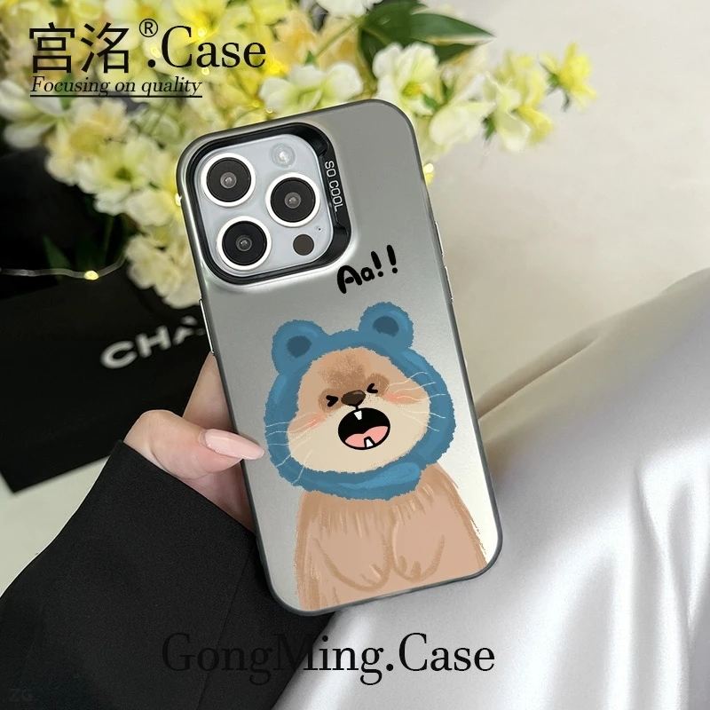 头巾帽可爱哈鼠彩银壳适用于iPhoneiPhone苹果16手机壳华为oppo小