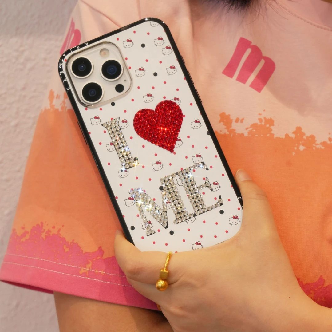 case新壳体创意英文半贴闪钻手机壳适用于苹果16promax少女苹果15