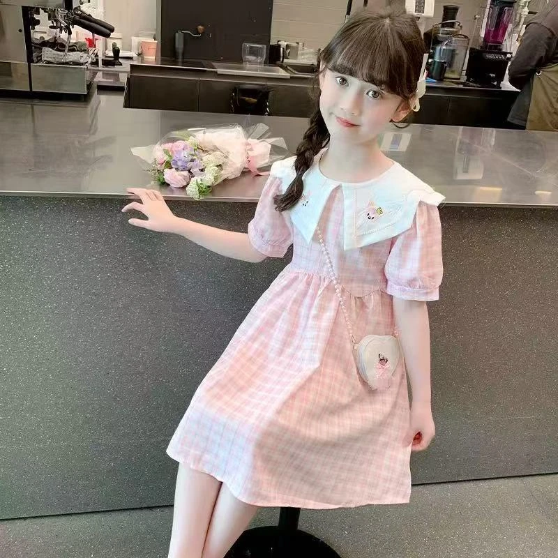 G131（大米家）福利女童粉色格子连衣裙