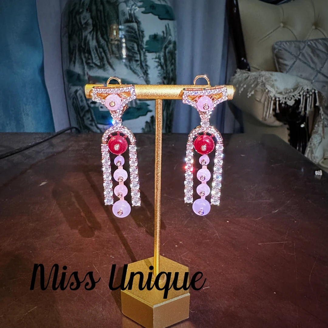 S2217米兰粉紫珠珠长短耳环