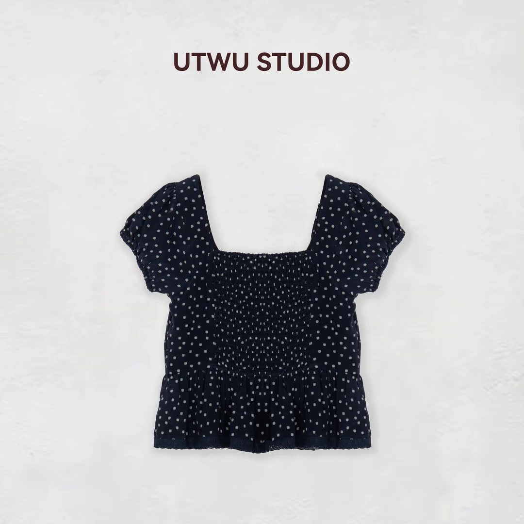 小敏「南法假日」早春法式蕾丝花边雏菊泡泡袖露背小衫S25T1075