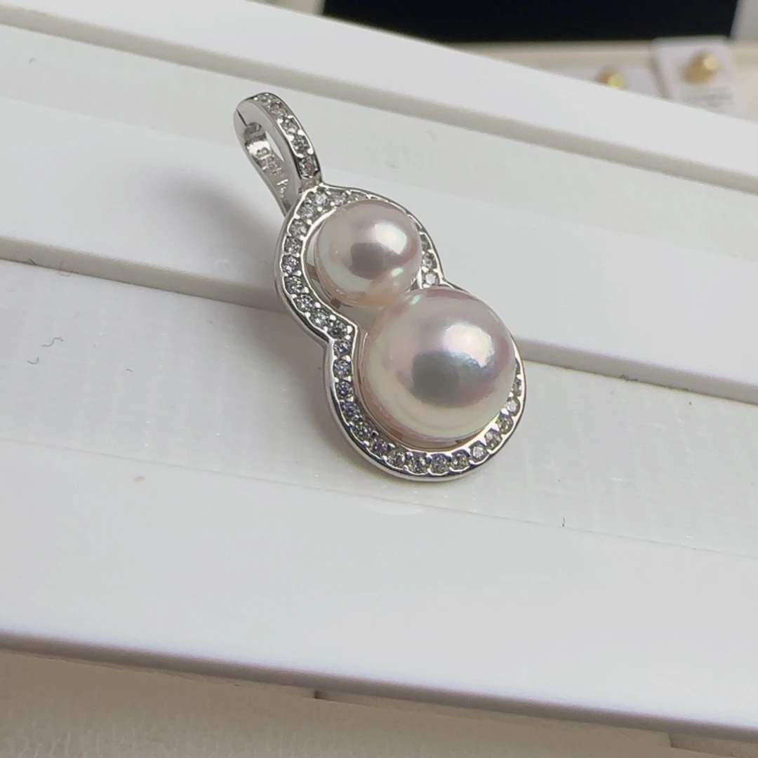 海水珍珠颈饰银S925镶嵌Akoya海水珍珠5.9-8.2mm吊坠