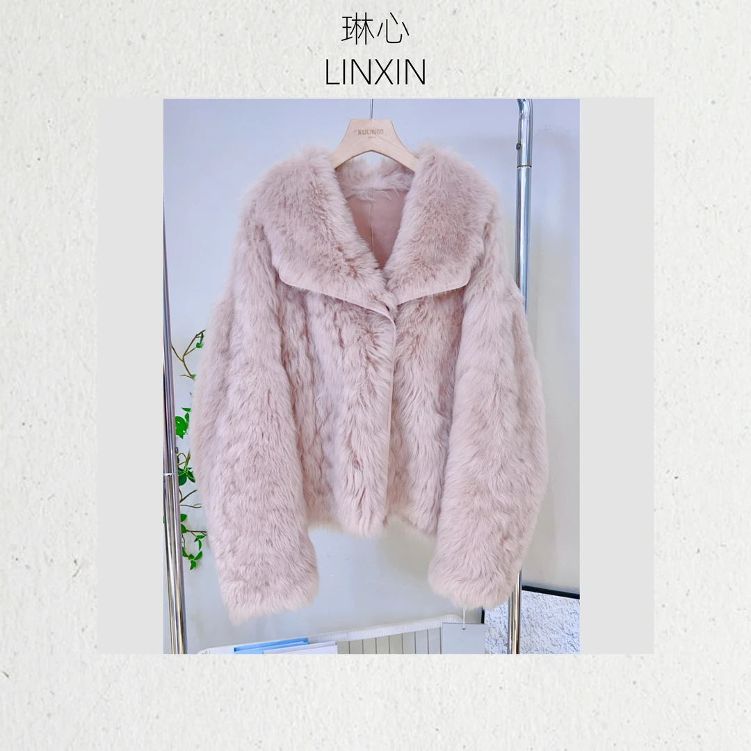 短外套女翻领轻奢粉色气质百搭短款毛领开衫外套0322