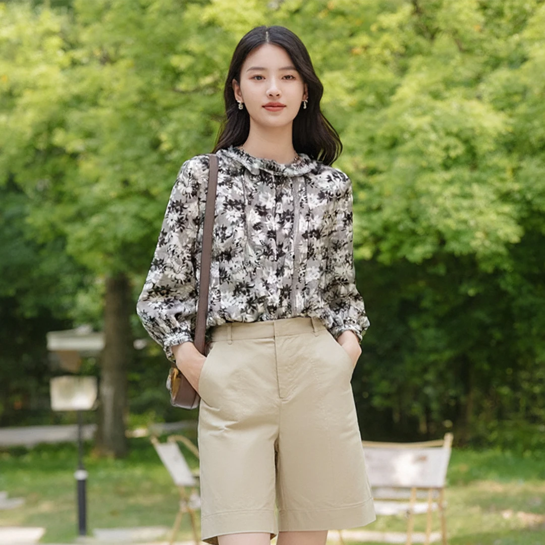 旗舰【C】莱赛尔娃娃领洋气宽松小衫2025秋季专柜撤柜品牌女装