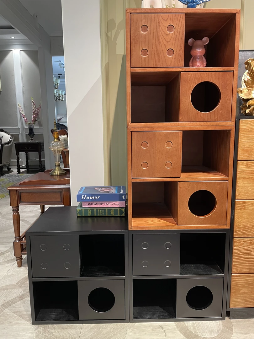 中古风实木模块电视柜组合家用客厅卡门柜