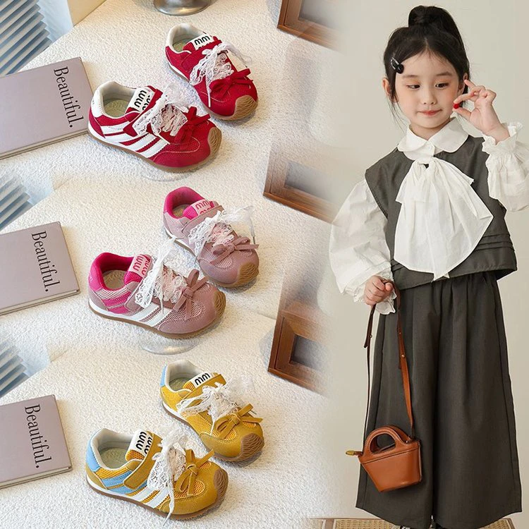 儿童运动鞋透网拼接鞋带女童运动网鞋夏季男童单网鞋2025童鞋6007