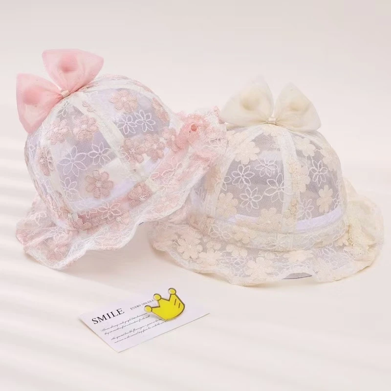 双层花边蝴蝶结公主帽婴儿帽子夏季薄款宝宝防晒帽遮阳帽儿童帽子