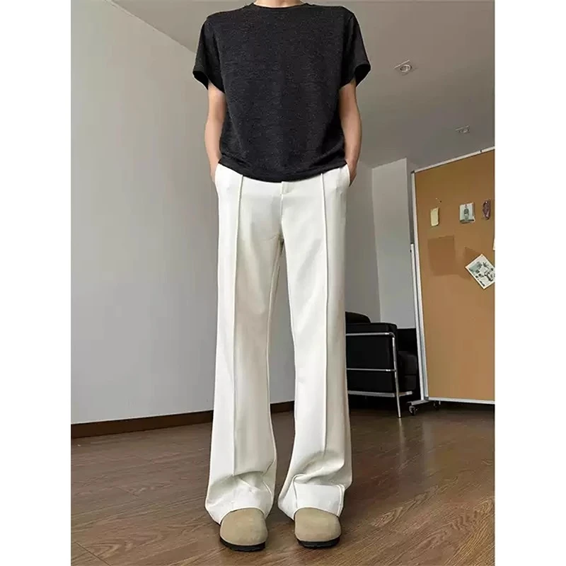 米白色冰丝微喇西裤男款夏季高级感垂坠感西装裤子cleanfit直筒裤