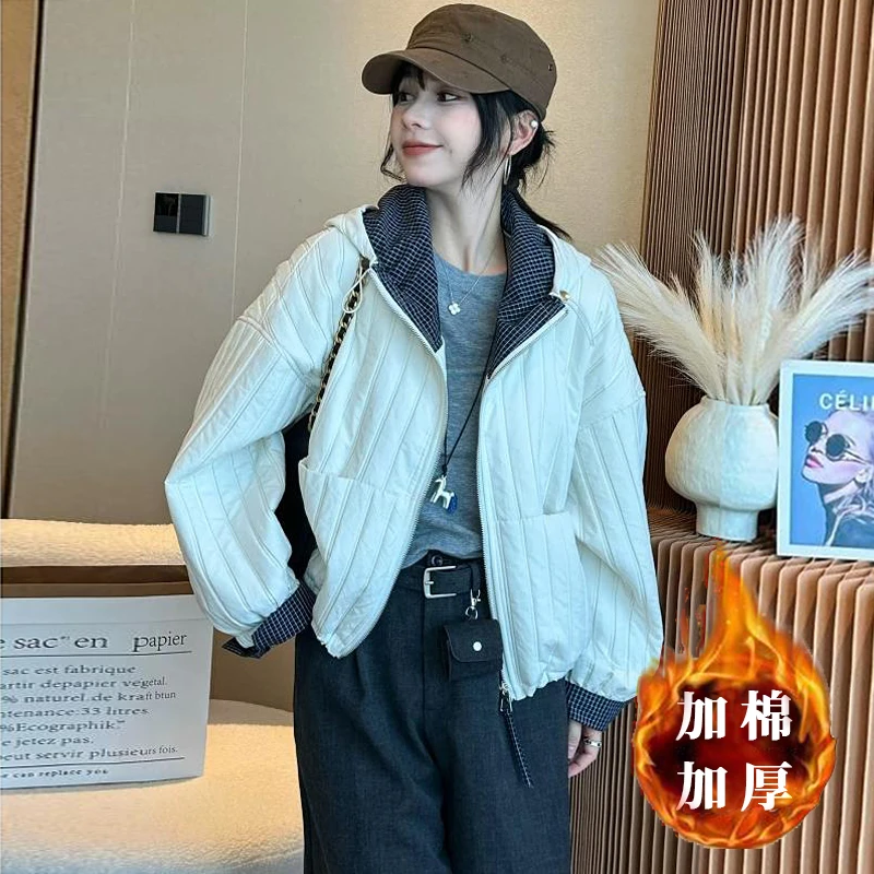 【有运费险】2025连帽加厚夹克短外套轻薄棉服女棉衣休闲上衣通A-*5