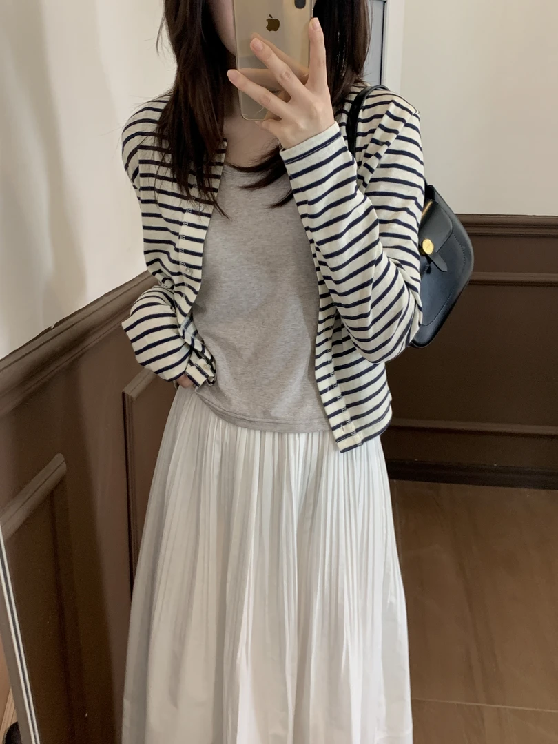 【Niche Young】夏季长袖时尚百搭条纹韩版小衫  Y6187