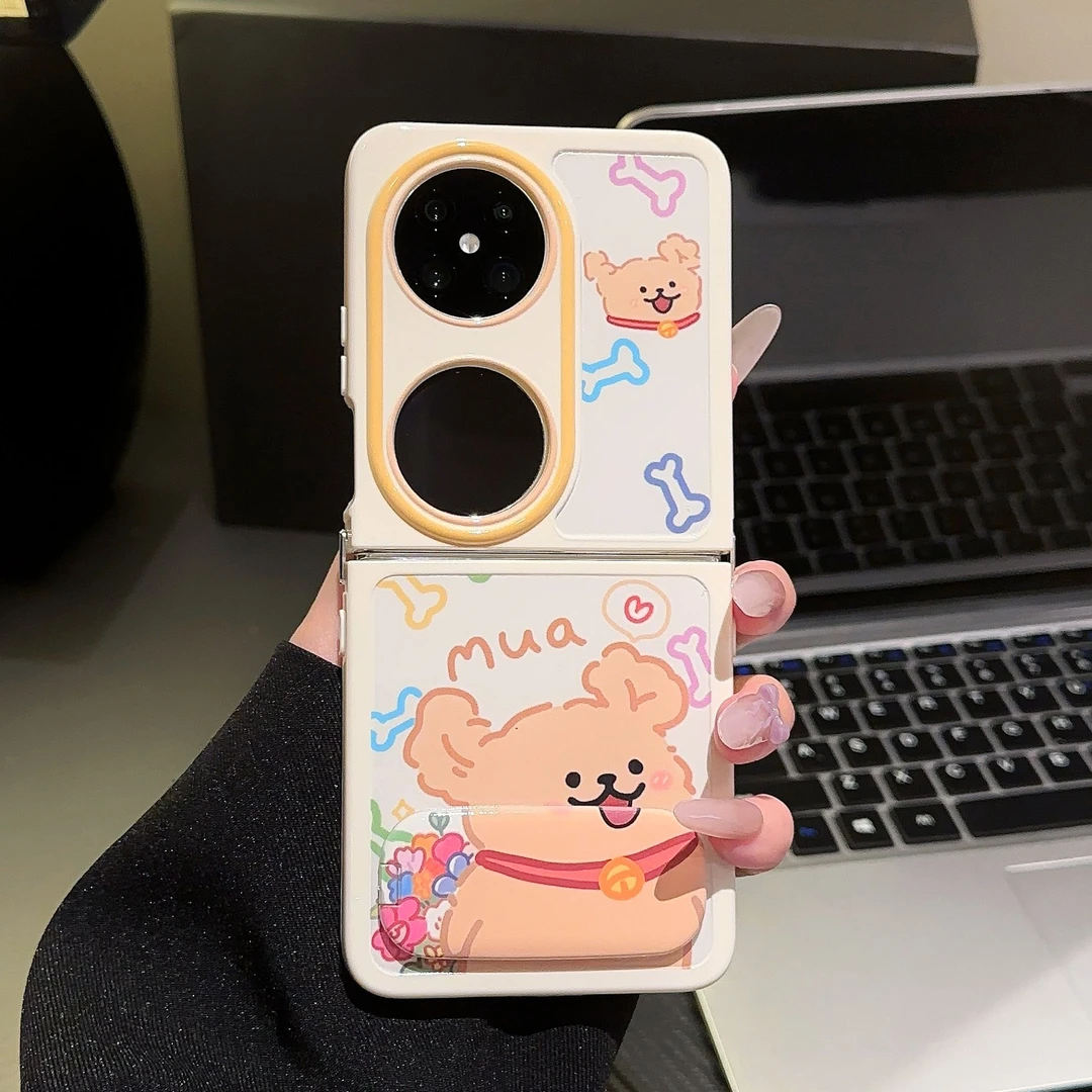 适用于华为POCKET2手机壳奶油壳FINDN3FLIP小狗支架华2024高级感