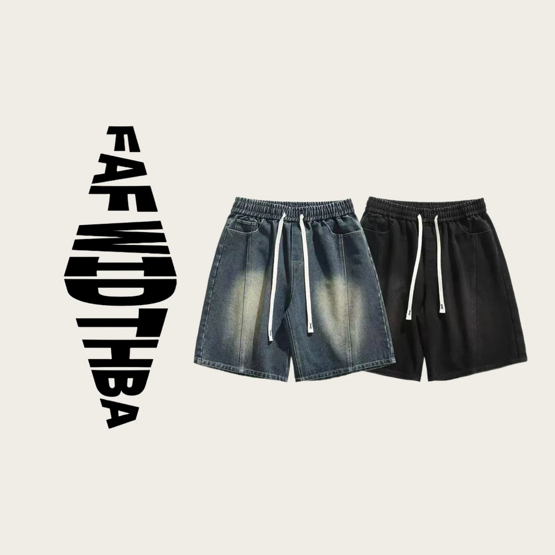 DK8482 美式高街牛仔短裤男夏季水洗做旧拼接五分裤短裤