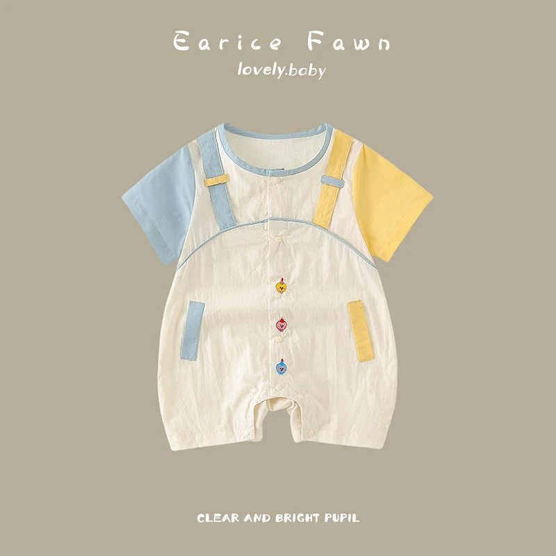 DD婴儿夏季宝宝薄款连体衣可爱洋气哈衣满月周岁爬爬服外出短袖衣