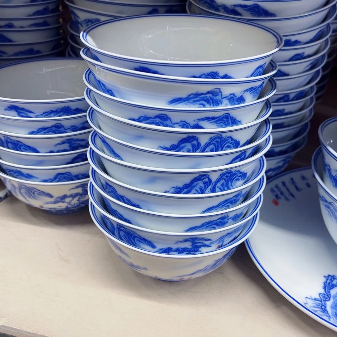 瓷片5.5英寸青花山水碗10个