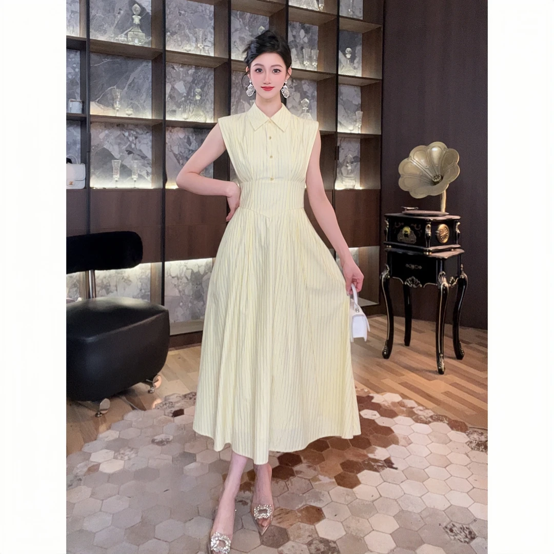 21740显瘦气质夏季复古法式小众长款收腰修身名媛温柔连衣裙