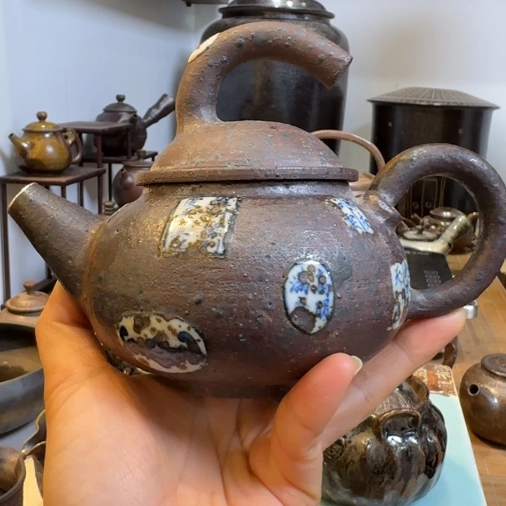 手作贴瓷老坑泥柴烧壶