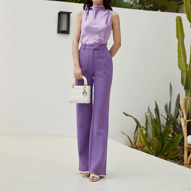 春夏新款简约百搭通勤直筒微喇裤 气质显瘦百搭长裤女 229617A