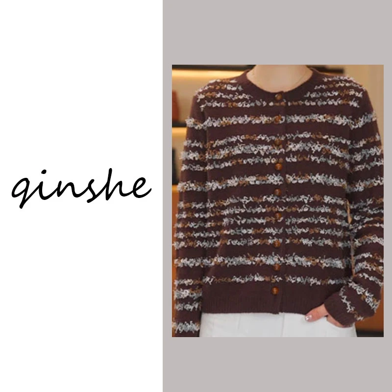 【100羊毛】手工蝴蝶圆领轻奢重工小香风长袖羊毛衫女100%纯羊毛