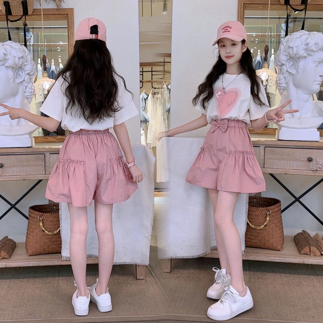 女童套装夏季时髦洋气中大童短袖韩版女孩儿童夏装休闲短裤两件套