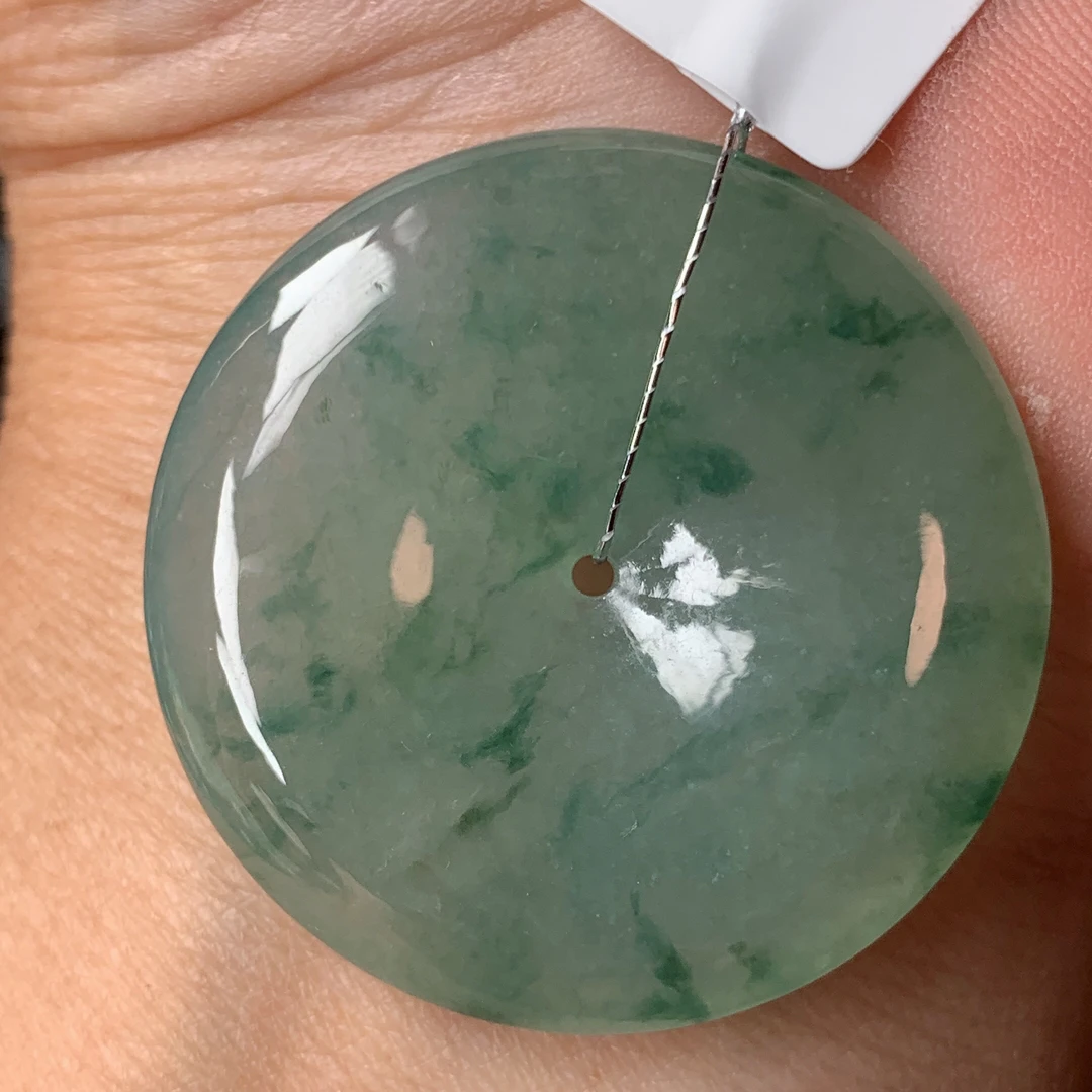 缅甸天然A货翡翠冰飘花晴底大平安扣吊坠 精美大气百搭35-6.4mm