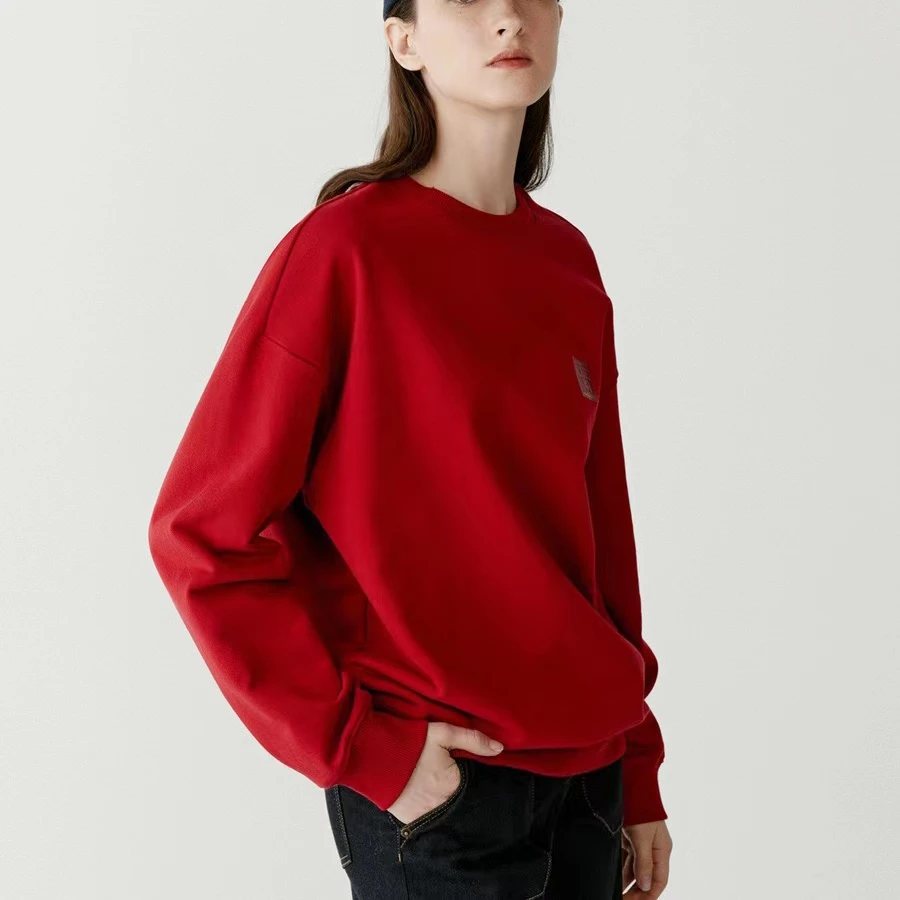 2024春装新款女时尚休闲简约福牌红色过年卫衣百搭长袖春节套头衫