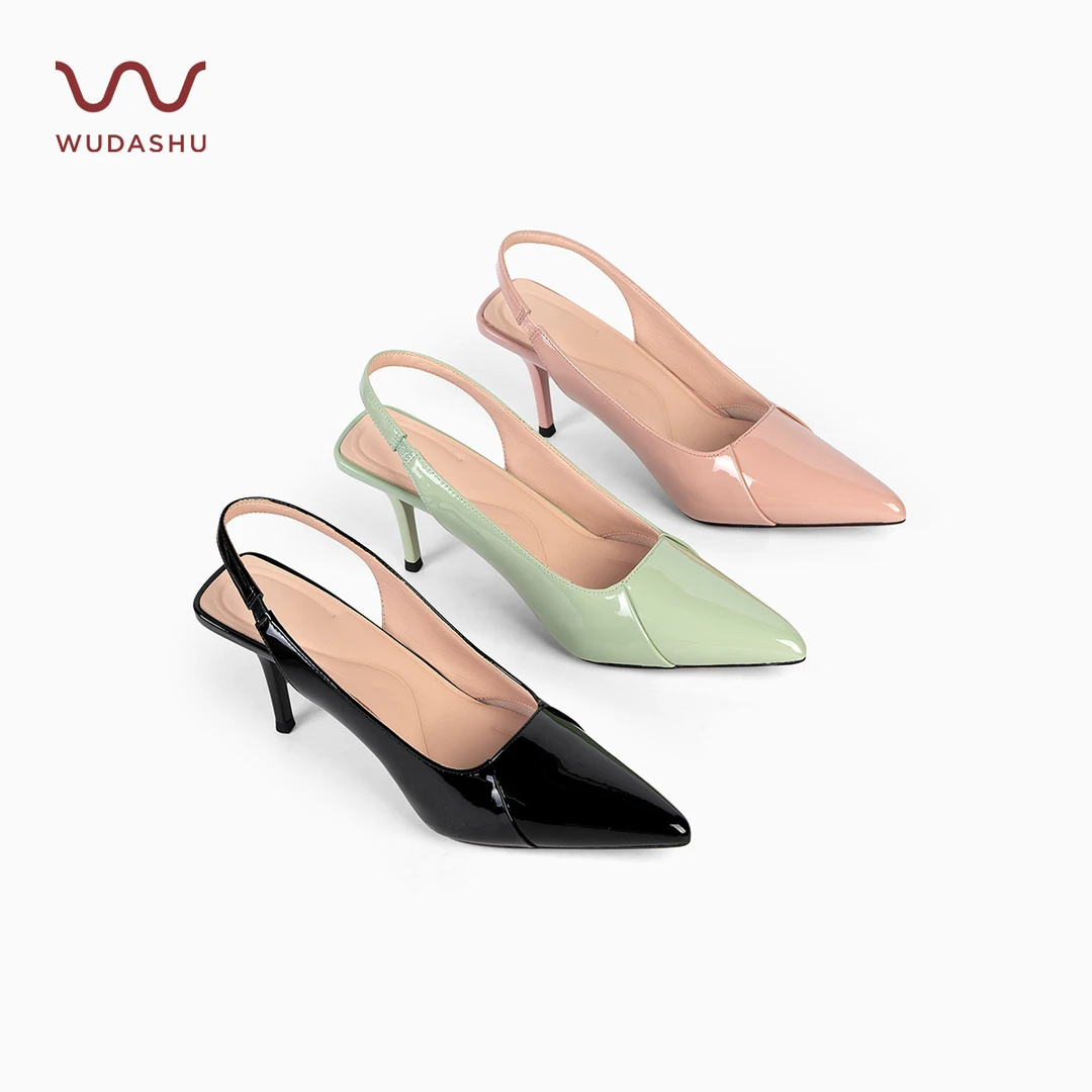 吴大叔红云鞋法式复古漆皮裸色仙女尖头粗跟包头气质凉鞋Z151C