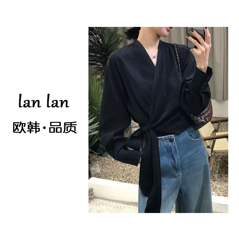 琪琪-秋上新【V领绑带衬衣】高货韩版极简气质绑带衬衣设计款