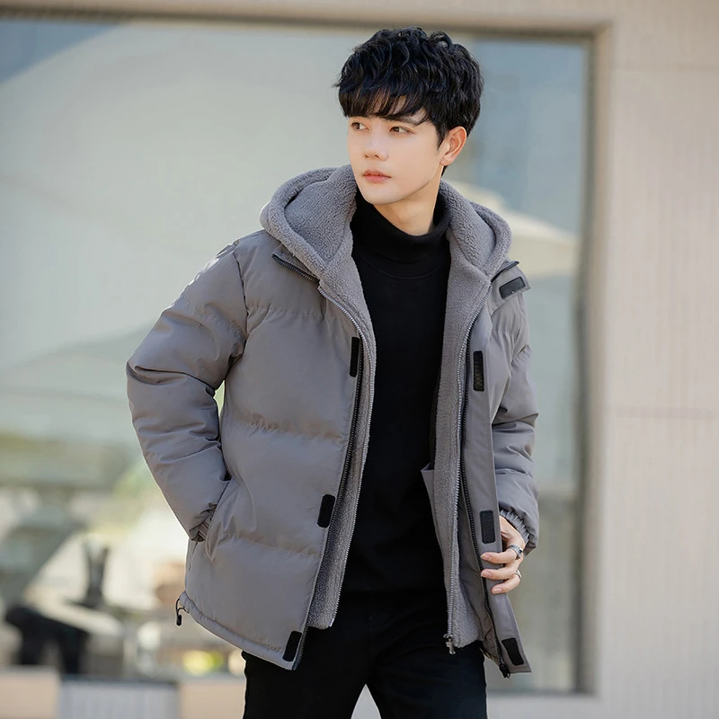冬天休闲服高级外套男士假两件连帽棉服男士黑色户外棉袄棉服外套
