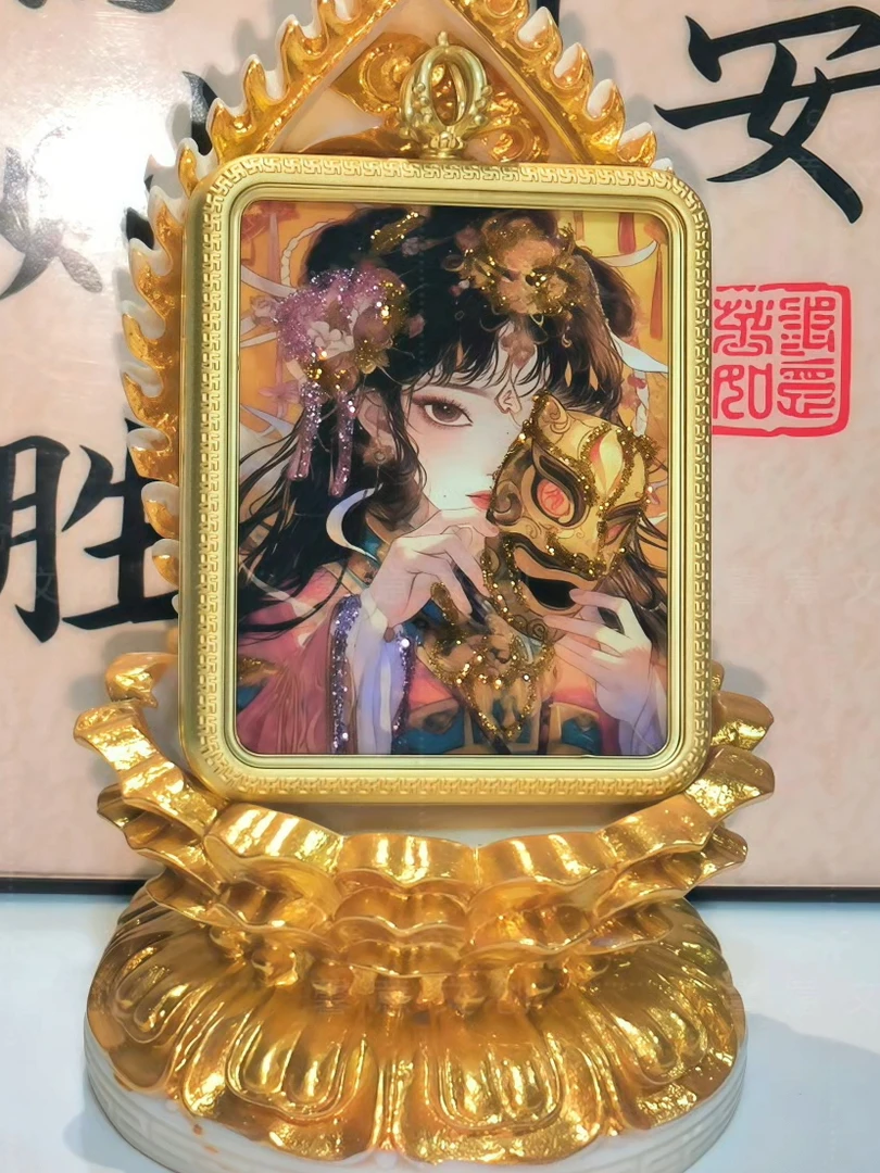 （馨意）藏传唐卡彩金钛钢五家关公女龙女凤绿度母地藏女凤女蟒