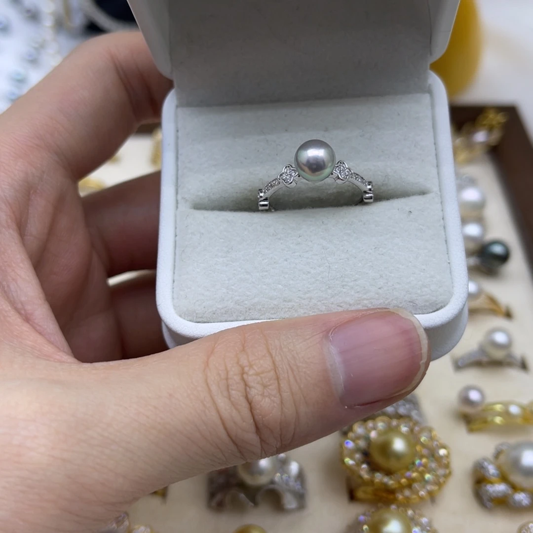 戒指海水珍珠银S925镶嵌