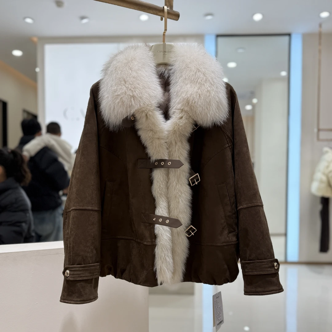 25476618【柚盐】狐毛领设计师款羽绒服休闲宽松显瘦保暖皮草羽绒服