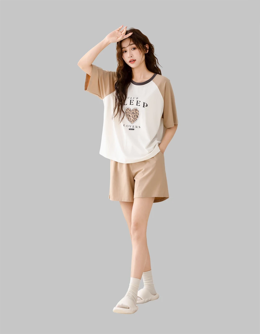 睡衣夏季短袖短裤简约可外穿休闲家居服套装