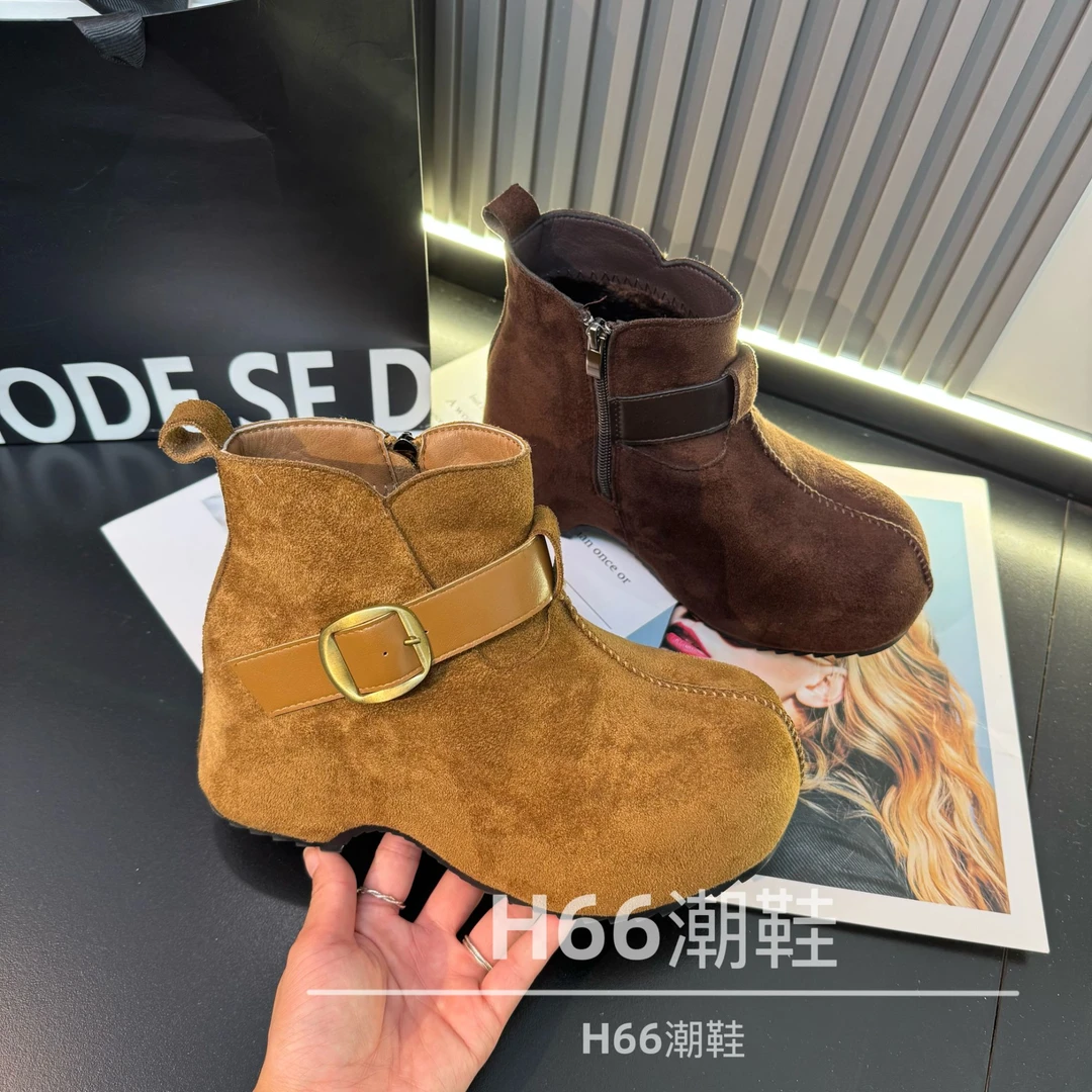 内增高厚底皮带扣小短靴2025秋季新款时尚百搭潮流高级感628-9