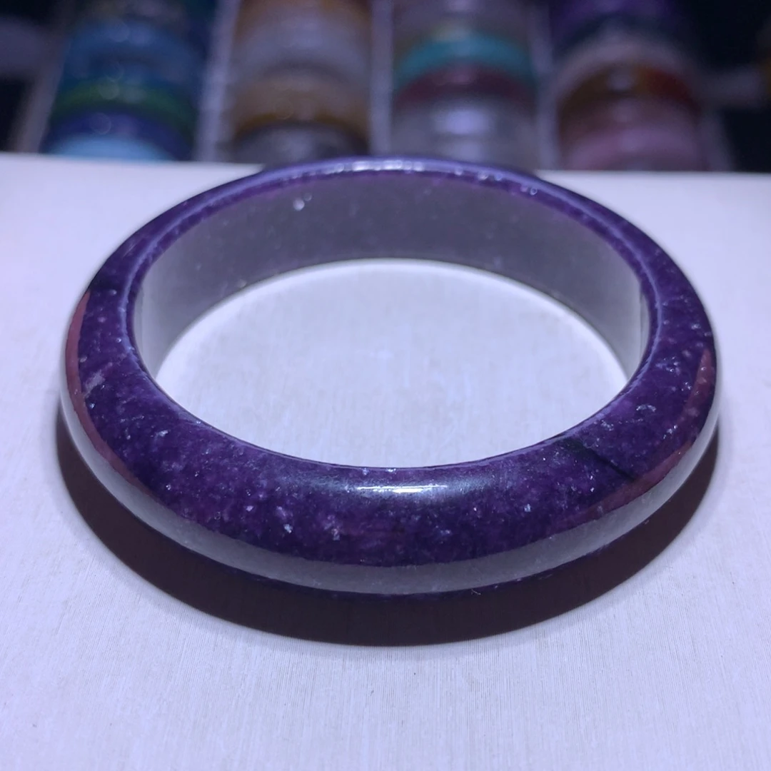 银S925镶嵌水晶手镯紫锂云母54.7圈0