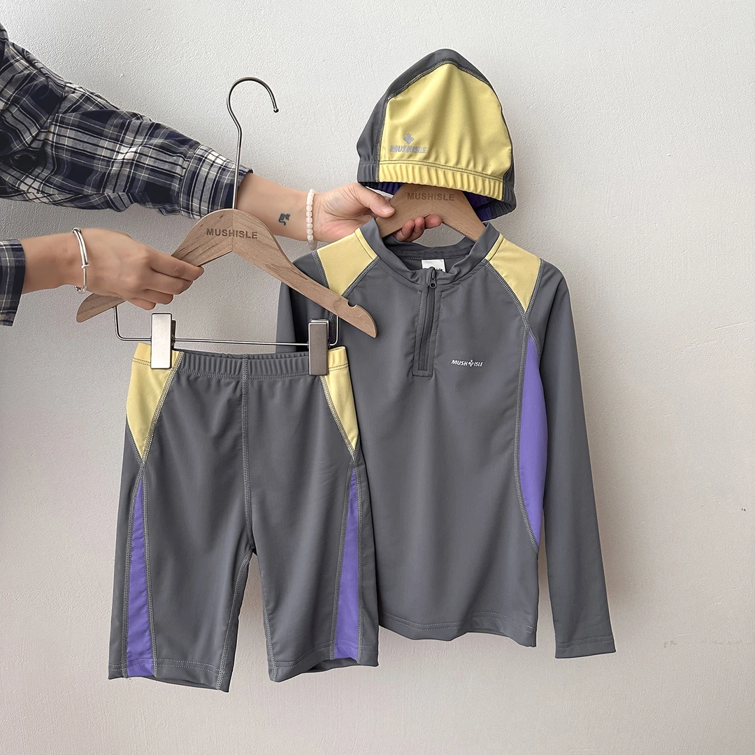 【MUSHISLE】阿又夏季童装儿童男童中大童拼接三件套泳衣85165X