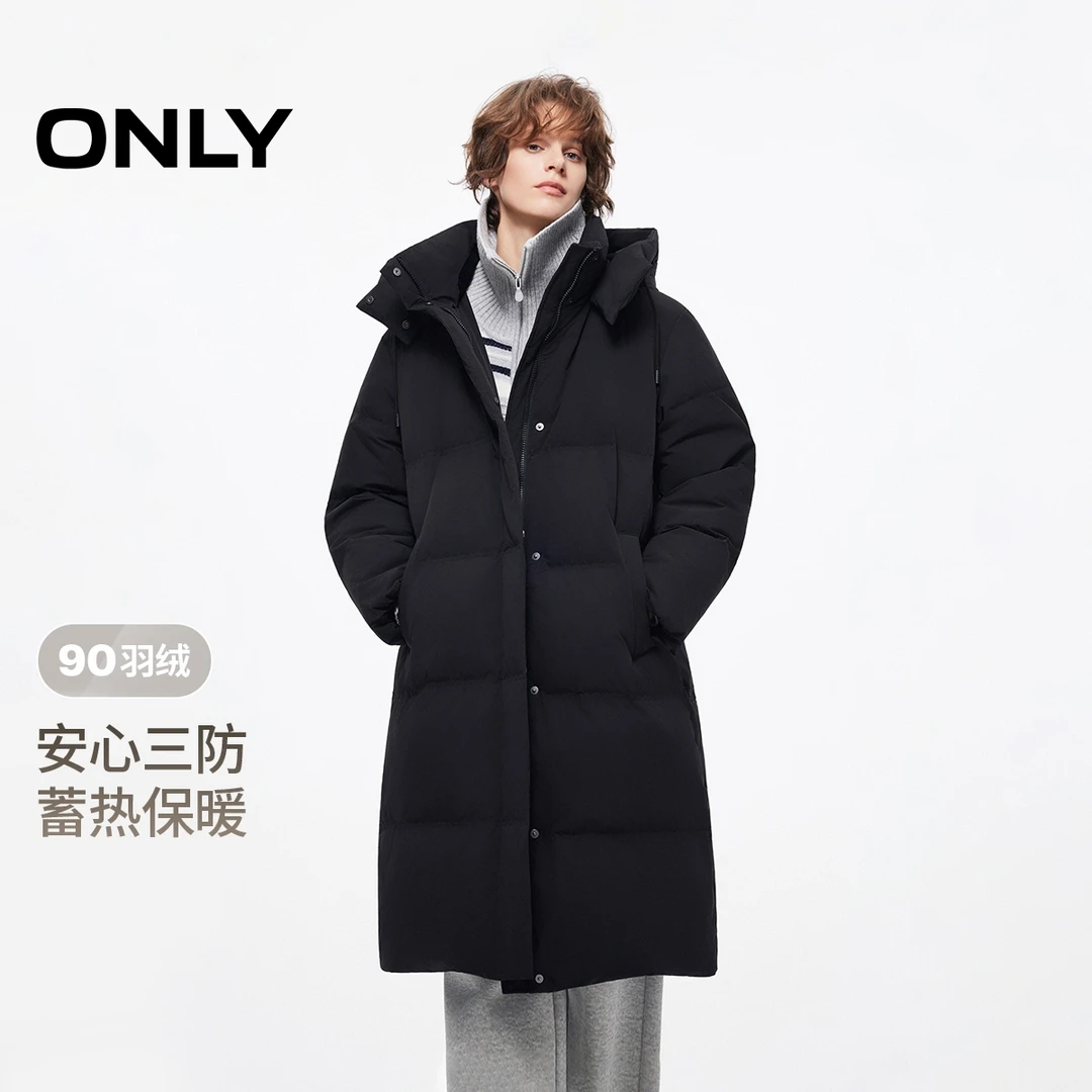 【90羽绒】ONLY2025冬季新款90白鸭绒立领连帽羽绒服女|125412014