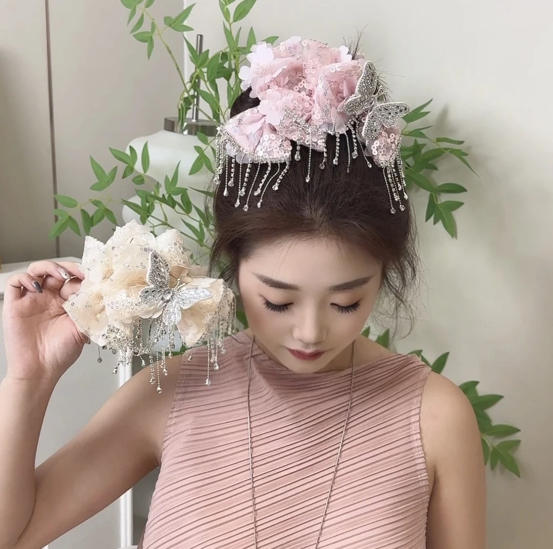 2025春夏款彩色蝴蝶清新双面设计短流苏后脑勺鲨鱼抓夹