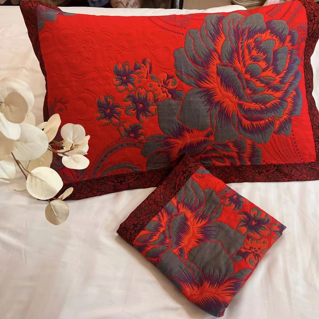 【R枕巾-国色牡丹】52*78一对装多层纱布通用柔软枕巾