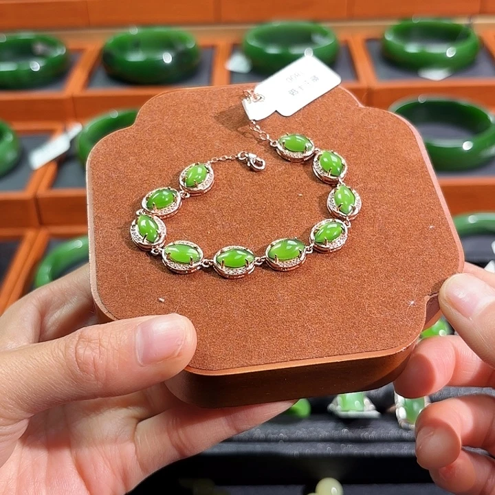 和田玉银S925镀金镶嵌手链