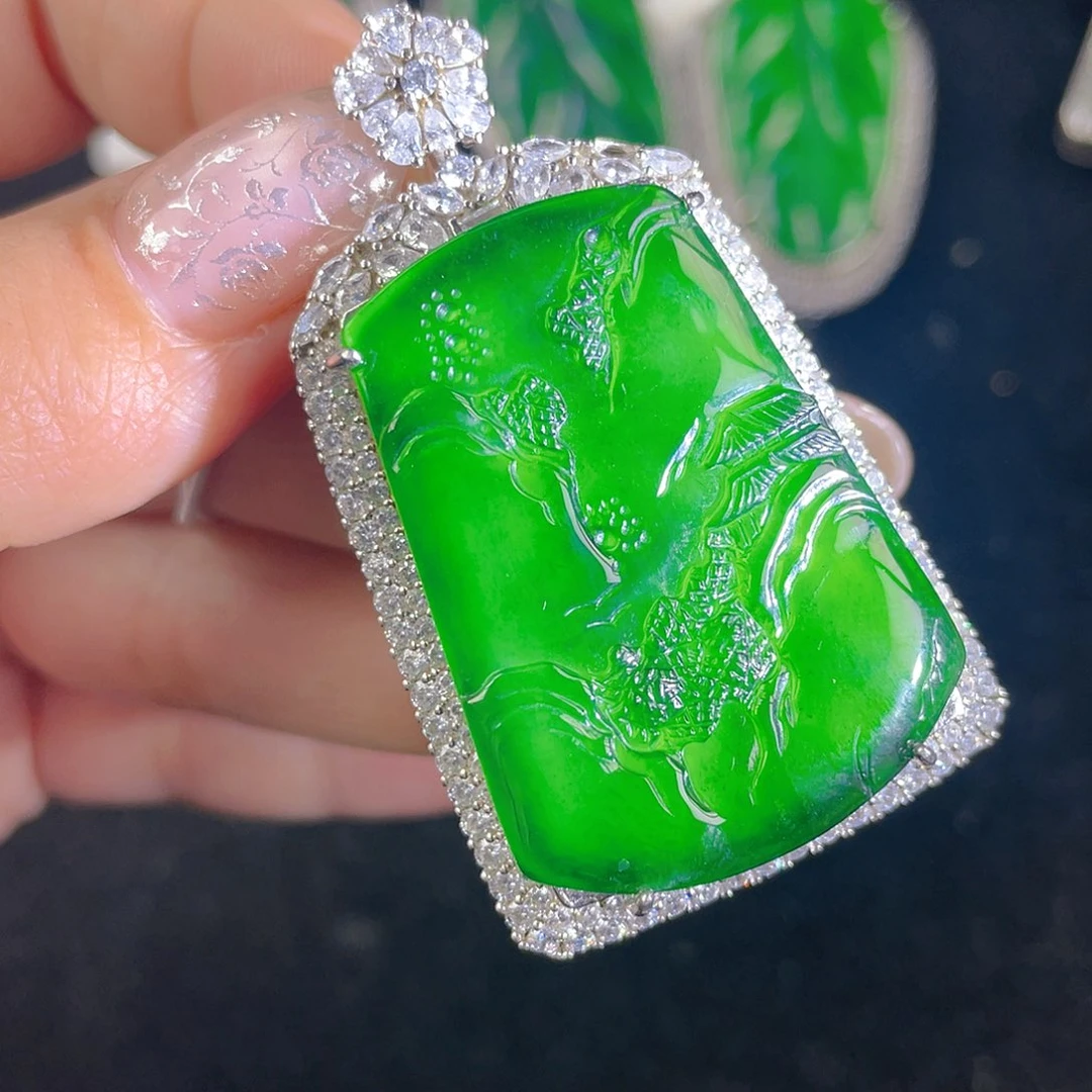 翡翠吊坠(不含链)银S925镶嵌