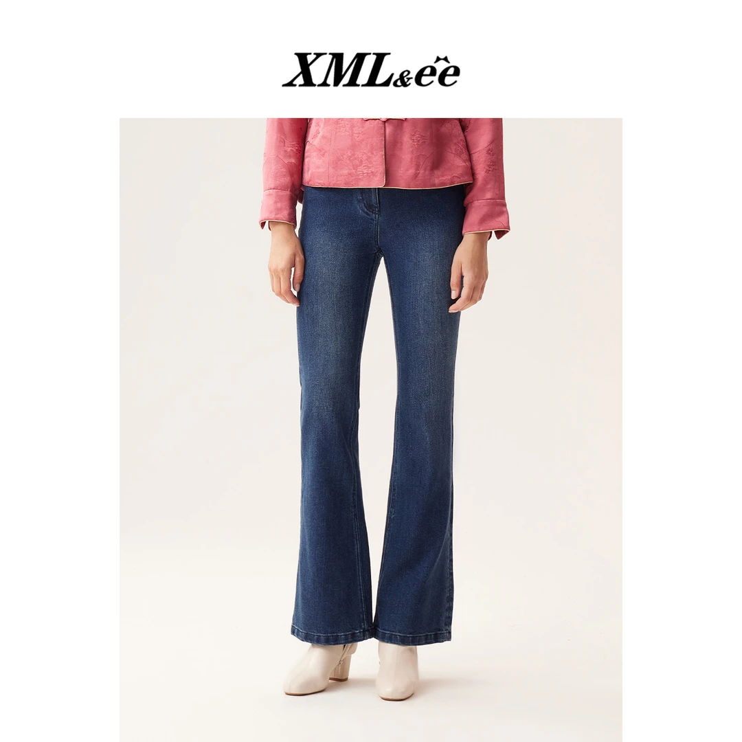 XMLee艾米尔 秋季高腰微喇显瘦修身喇叭牛仔裤 X433N5502