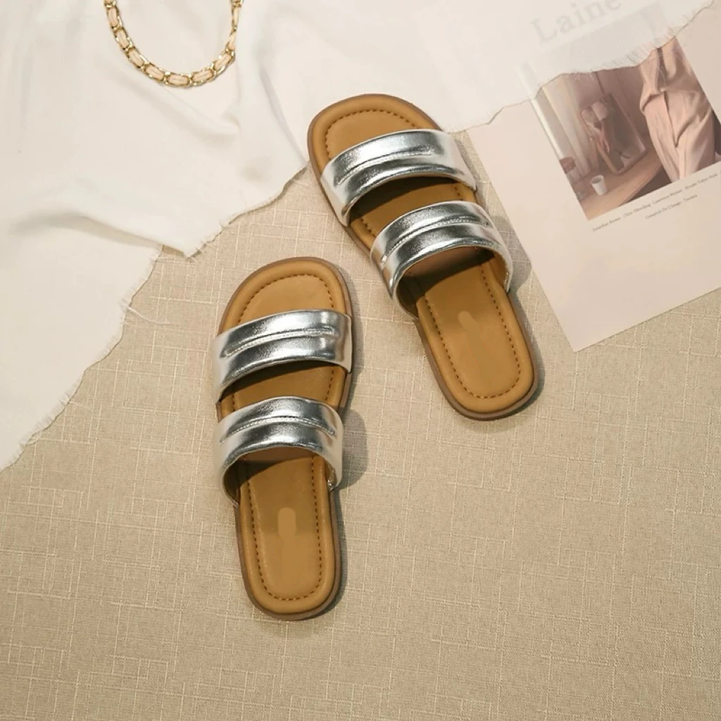 平跟平底低跟修面皮胶粘鞋一字拖露趾厚底夏季休闲21-239