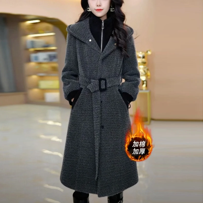 高级感冬季夹棉女装中长款毛呢外套爆款新款时尚气质显瘦高档大衣