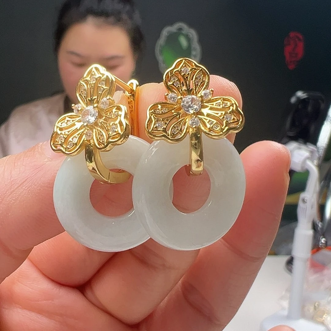 银S925镶嵌翡翠耳饰