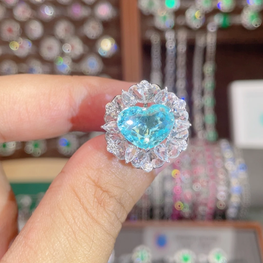 帕拉依巴碧玺戒指18K金镶嵌3.44ct 霓虹蓝