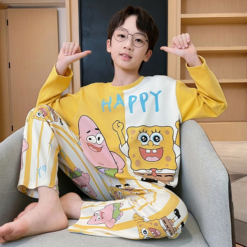 儿童睡衣春秋季2025新款男童长袖纯棉大童男孩卡通洋气休闲家居服